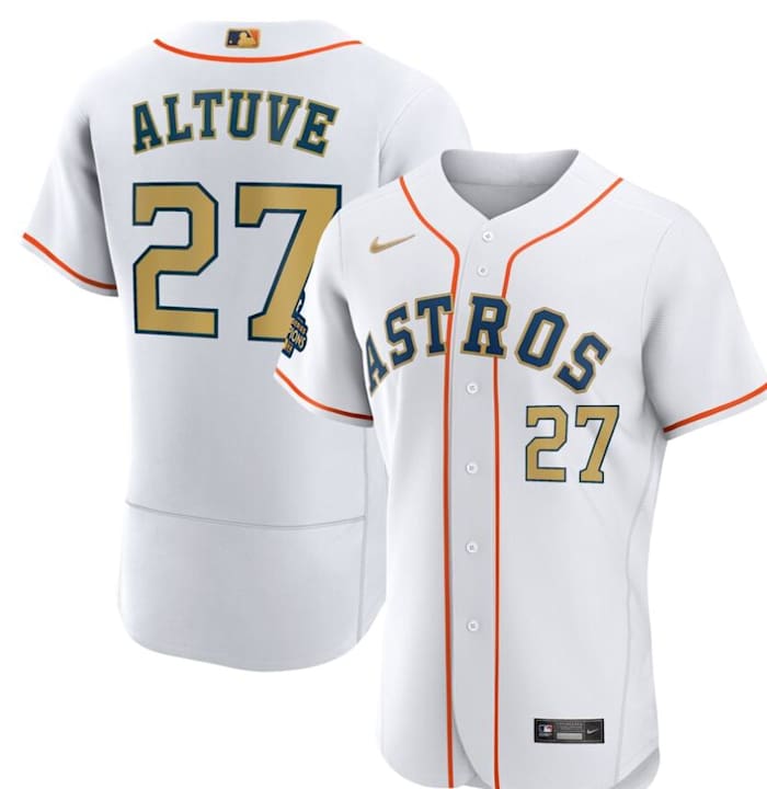 Men's Nike Jose Altuve White Houston Astros 2023 Gold Collection Authentic Player Jersey - $359.99